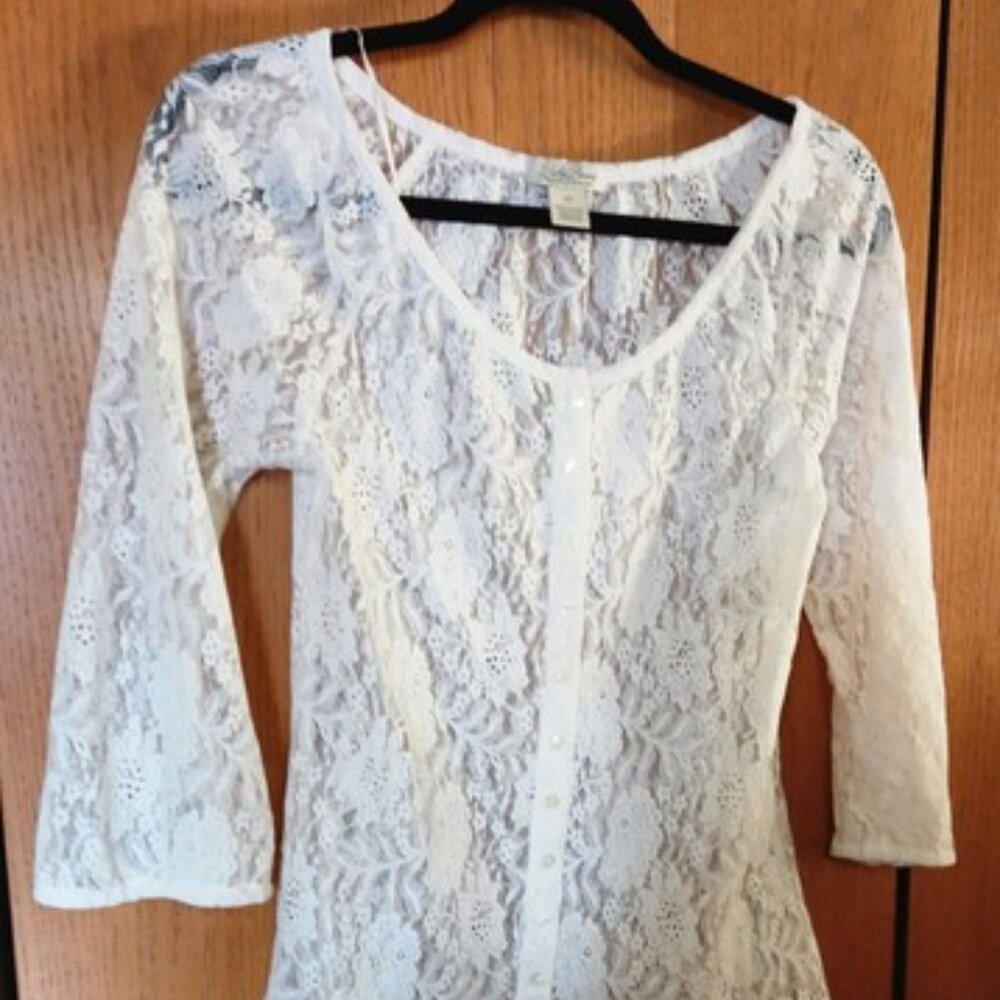 Women's Lucky Brand Lace Overlay Blouse Cream  XS.